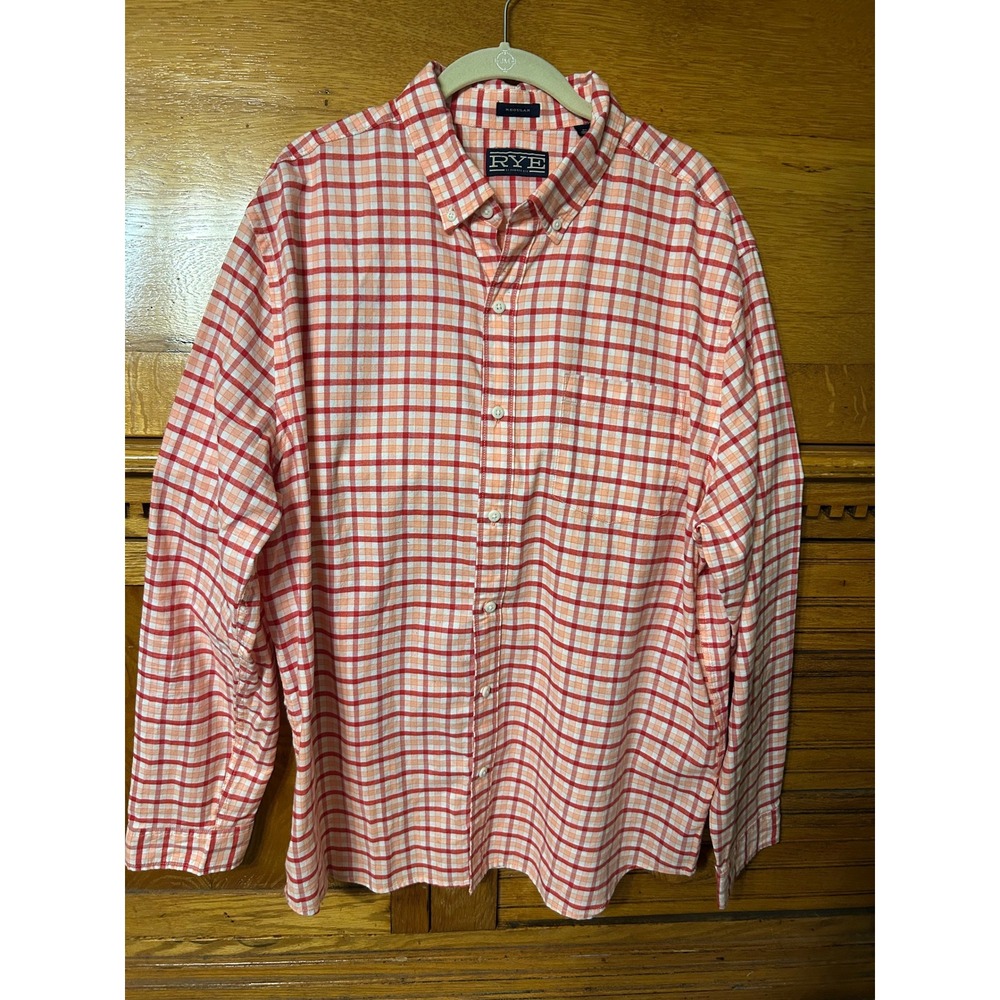 Hawker Rye Frat Preppy Plaid Button Down Shirt Red Orange‎ 100% Cotton